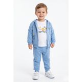 Toontoy Erkek Çocuk 3'lü Eşofman Takımı Uzun Kollu Bisiklet Yaka Nakışlı T-shirt - Kapüşonlu Fermuarlı Hırka- Beli Paçası Lastikli Eşofman Altı 25044