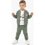 Toontoy Erkek Çocuk 3'lü Eşofman Takımı Uzun Kollu Bisiklet Yaka Nakışlı T-Shirt - Kapüşonlu Fermuarlı Hırka- Beli Paçası Lastikli Eşofman Altı 25045 - 6 - 9 Ay - Yeşil