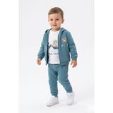 Toontoy Erkek Çocuk 3'lü Eşofman Takımı Uzun Kollu Bisiklet Yaka Nakışlı T-Shirt - Kapüşonlu Fermuarlı Hırka- Beli Paçası Lastikli Eşofman Altı 25045 - 9 - 12 Ay - Mavi