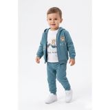 Toontoy Erkek Çocuk 3'lü Eşofman Takımı Uzun Kollu Bisiklet Yaka Nakışlı T-shirt - Kapüşonlu Fermuarlı Hırka- Beli Paçası Lastikli Eşofman Altı 25045
