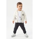 Toontoy Erkek Çocuk 3'Lü Eşofman Takımı Uzun Kollu Bisiklet Yaka Nakışlı T-Shirt - Kapüşonlu Fermuarlı Hırka- Beli Paçası Lastikli Eşofman Altı 25052