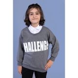 Toontoy Erkek Çocuk Baskılı Gömlek Yaka Sweatshirt Antrasit Melanj 12 YAŞ