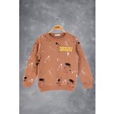 Toontoy Erkek Çocuk Baskılı Sweatshirt Kahverengi 10 YAŞ
