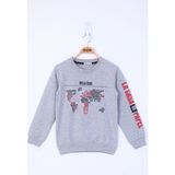 Toontoy Erkek Çocuk Bella Ciao Baskılı Sweatshirt - 10 Yaş - Gri Melanj