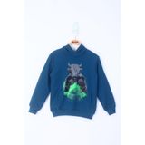 TOONTOY Erkek Çocuk Boks Eldivenli Boğa Baskılı Kapüşonlu Sweatshirt, 10 Yaş, 13705-, Petrol Mavi, erkek-çocuk