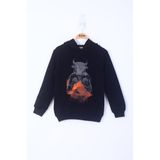 TOONTOY Erkek Çocuk Boks Eldivenli Boğa Baskılı Kapüşonlu Sweatshirt, 12 Yaş, 13705-, Siyah, erkek-çocuk