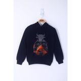 TOONTOY Erkek Çocuk Boks Eldivenli Boğa Baskılı Kapüşonlu Sweatshirt, 14 Yaş, 13705-, Lacivert, erkek-çocuk