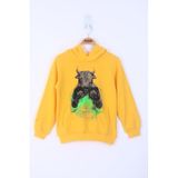 TOONTOY Erkek Çocuk Boks Eldivenli Boğa Baskılı Kapüşonlu Sweatshirt, 14 Yaş, 13705-, Sarı, erkek-çocuk