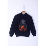 TOONTOY Erkek Çocuk Boks Eldivenli Boğa Baskılı Kapüşonlu Sweatshirt, 8 Yaş, 13705-, Lacivert, erkek-çocuk