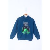 Toontoy Erkek Çocuk Boks Eldivenli Boğa Baskılı Sweatshirt Petrol Mavi