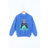 TOONTOY Erkek Çocuk Boks Eldivenli Boğa Baskılı Sweatshirt, Saks, 10 Yaş