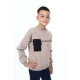 Toontoy Erkek Çocuk Cep Detaylı Baskılı Sweatshirt Bej 7 YAŞ
