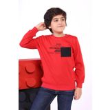Toontoy Erkek Çocuk Cep Detaylı Baskılı Sweatshirt Kırmızı 5 YAŞ