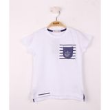 Toontoy Erkek Çocuk Cep Üstü Çapa Nakışlı T-Shirt Beyaz 4 YAŞ