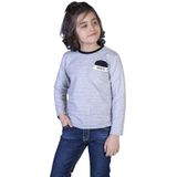 Toontoy Erkek Çocuk Cep Üstü Şerit Detaylı Tişört Gri Melanj 4 YAŞ