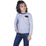 Toontoy Erkek Çocuk Cep Üstü Şerit Detaylı Tişört Gri Melanj 6 YAŞ