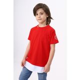 Toontoy Erkek Çocuk Cepli Pamuklu Tişört Kırmızı 6 YAŞ