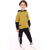 Toontoy Erkek Çocuk Çizgili 2'li Takım Baskılı Kapüşonlu Sweatshirt & Beli Paçası Lastikli Cepli Jogger Eşofman Altı - Renk Bloklu & 2 Iplik - Hardal - 3