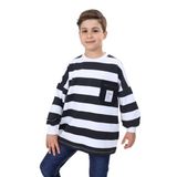 TOONTOY Erkek Çocuk Çizgili Sweatshirt, 7 Yaş, 23297, Beyaz, erkek-çocuk