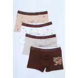 Toontoy Erkek Çocuk Çok Desen Baskılı 4lü Paket Boxer - 13 - 14 Yaş - Bej - Gri - Ekru - Füme