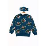 Toontoy Erkek Çocuk Dinazor Baskılı Sweatshirt Petrol Mavi 3 YAŞ