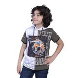 Toontoy Erkek Çocuk Garni Detaylı Kapüşonlu Baskılı Tişört Haki 8 YAŞ