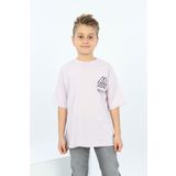 Toontoy Erkek Çocuk Göğsü Üçgen Nakışlı Tişört Açık Lila 10-11 YAŞ