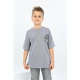 Toontoy Erkek Çocuk Göğsü Üçgen Nakışlı Tişört Gri 8-9 YAŞ