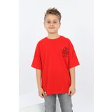 Toontoy Erkek Çocuk Göğsü Üçgen Nakışlı Tişört Kırmızı 12-13 YAŞ