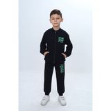 Toontoy Erkek Çocuk Göğüsü Kabartma Baskılı Fermuarlı Eşofman Takım - 6 Yaş - Siyah