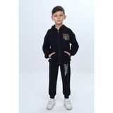 Toontoy Erkek Çocuk Göğüsü Yazı Baskılı Fermuarlı Eşofman Takım - 3 Yaş - Siyah
