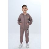 Toontoy Erkek Çocuk Göğüsü Yazı Baskılı Fermuarlı Eşofman Takım - 6 Yaş - Acı Kahve