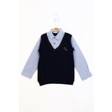 Toontoy Erkek Çocuk Gömlek Yaka Okul Düğmeli Sweatshirt Lacivert 10-11 YAŞ
