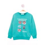 TOONTOY Erkek Çocuk Hayvan Baskılı Sweatshirt, 4 Yaş, 13538-, Yeşil, erkek-çocuk