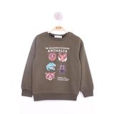 Toontoy Erkek Çocuk Hayvan Baskılı Sweatshirt Haki 4 YAŞ