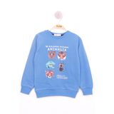 Toontoy Erkek Çocuk Hayvan Baskılı Sweatshirt Saks 3 YAŞ