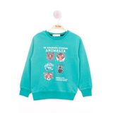 Toontoy Erkek Çocuk Hayvan Baskılı Sweatshirt Yeşil 4 YAŞ