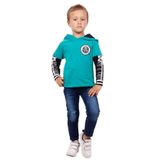 Toontoy Erkek Çocuk Kapşonlu Kolları Baskılı Sweatshirt Yeşil 3 YAŞ