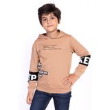 Toontoy Erkek Çocuk Kapşonlu Kolları Garnili Sweatshirt - 7 Yaş - Kahverengi