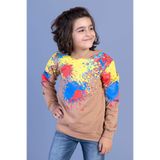 Toontoy Erkek Çocuk Kapüşonlu Renkli Püskürtme Baskılı Sweatshirt Kahverengi 8 YAŞ