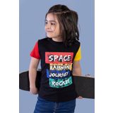 Toontoy Erkek Çocuk Kolları Garni Detaylı Baskılı Tişört Saks 8 YAŞ