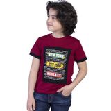Toontoy Erkek Çocuk Kolları Garni Detaylı Yazı Baskılı Tişört Bordo 4 YAŞ