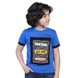 Toontoy Erkek Çocuk Kolları Garni Detaylı Yazı Baskılı Tişört Saks 3 YAŞ