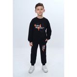 Toontoy Erkek Çocuk Önü Yazı Baskılı Eşofman Takım - 4 Yaş - Siyah