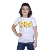 TOONTOY Erkek Çocuk Örgü Kumaş Detaylı Today Baskılı Tişört, Ekru, 14 Yaş