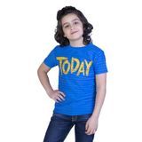TOONTOY Erkek Çocuk Örgü Kumaş Detaylı Today Baskılı Tişört, Saks, 8 Yaş