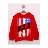 TOONTOY Erkek Çocuk Pullu U.S.A Bayraklı Nakışlı Sweatshirt, 10 Yaş, 13400-, Kırmızı, erkek-çocuk