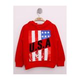 TOONTOY Erkek Çocuk Pullu U.S.A Bayraklı Nakışlı Sweatshirt, 4 Yaş, 13400-, Kırmızı, erkek-çocuk