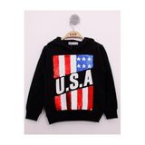 TOONTOY Erkek Çocuk Pullu U.S.A Bayraklı Nakışlı Sweatshirt, 4 Yaş, 13400-, Siyah, erkek-çocuk