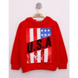 Toontoy Erkek Çocuk Pullu U.S.A Bayraklı Nakışlı Sweatshirt - 4 Yaş - Kırmızı